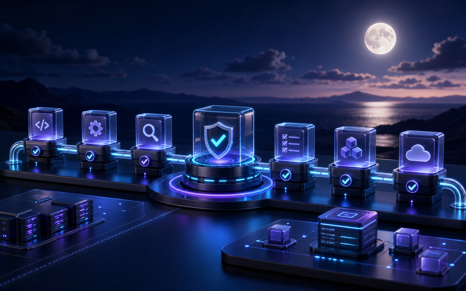 Moonlit automated deployment pipeline with secure release checkpoints